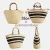 Totes Fashion casual Women's bag shoulder color matching striped str tote Bamboo handle handbag PP grass wovenstylisheendibags