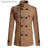 Herren Wollmischungen Herren Zweireihiger Baumwollmantel 2023 Winter Wollmischung Einfarbig Casual Business Fashion Slim Trenchcoat Jacke Herrenbekleidung T240110