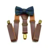 Barn Bow-Knot British Retro Style Pu Leather Suspenders Clips Baby Barn Bow Tie Set pojkar Justerbara bröllopsband Tillbehör 240109