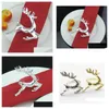 Napkin Rings Wholesale Christmas Deer Sier/Gold Alloy Buckle Holder El Wedding Party Table Decoration Drop Delivery Home Garden Kitc Dhgm7