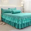 Falda de cama de 3 uds., colcha de encaje con volantes, textiles para el hogar, colchas sólidas para dormitorio, sábanas, funda antipolvo, ropa de cama