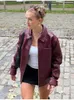 Women Chic Contrast Schinging Red Jacket Fashion Lapel Long Rleeve Lethed Płaszcz Zeink Autumn Elegancka Elegancka Streetwear 240110