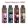 Original VAPME King pro 12000 baforadas Caneta Vape descartável E Cigarros 12 sabores Caneta de bobina de malha recarregável 650mAh Bateria 20ml 0% 2% 3% 5% Luz inferior RGB 12K 15k Puffs