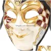 Party Masken FL Gesicht Männer Frauen Venezianisches Theater Narr Joker Maskerade Maske mit Glocken Mardi Gras Ball Halloween Cosplay Kostüm 4 Dr DHSBY