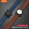 액세서리 Pzoz 시계 스트랩 iwatch 8 7 4 5 6 SE2 Apple Iwatch Series 6 7 8 가죽 링크 시계 밴드 용 자석 가죽 스트랩 밴드