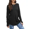 T-shirt da donna T-shirt girocollo 2024 Primavera Autunno Tinta unita T-shirt a maniche lunghe allentate Lunghezza media Pullover con pollice che perde