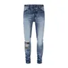 Lila Jeans Designerjeans für Herren Ami Hantel Stapel Jeans Männer Baggy Jeans Tränen Europäische Jean Hombre Herren Hosen Hosen Biker Stickerei für Trendgröße 28-40 gerissen