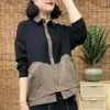Women's Jackets Women Spring And Autumn Fashion Lapel Cardigan Contrast Button Pockets Splicing Lax Versatile Long Sleeves Asymmetrical Coat