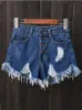 Jeans retro y2k hög midja burr tassel manschetter sommar denim shorts kvinnor avslappnad rippad hål frans korta koreanska byxor