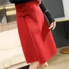 Юбки Корейская красная нерегулярная зимняя шерстяная юбка-миди с разрезом Элегантная базовая шерстяная юбка с высокой талией Женская повседневная толстая теплая юбка трапециевидной формы