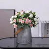 Fleurs décoratives artificielles 10 têtes de roses en soie, fausses pivoines d'eucalyptus blanches, décoration de mariage, faux jardin de maison