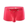 Underpants Sexy Gay Underwear Men Boxers Shorts Hollow Back Faux Leather Panties Man Solid Detachable Open Crotch M-XXL