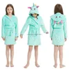 Winter Unicorn Bath Robe For Girls Pajamas Animal Hooded Robes Children Dressing Gown Boys Sleepwear Kids Bathrobe 240111