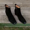 Stövlar Heihaian Short Fall/Winter 2024 Retro Style Elegant Grey Square Head Chunky Heel Zipper Boot for Women