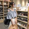 Frauen Blusen Frühling Sommer Stil Hemd Einfarbig Halbe Hülse Bogen Spitze Up Off Schulter Elegante Koreanische Tops DD8575