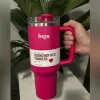 DHL Flamingo Pink med 1: 1 LOGO Nya 40oz tumlar med handtag och halmåteranvändbar isolerad rostfritt stål resbilmuggar Big Capacity Water Bottle Cups 0218