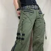 Women's Pants Gothic Punk Baggy Vintage Kawaii Trousers Bandage Low Waist Cargo Pants Grunge Green Zipper Jeans Korea Sweatpants 240110