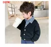 Ropa para niños para niño Abrigo Chaqueta de otoño primavera Cuello de mezclilla Patchwork top Falsas dos camisas Ropa de abrigo para niños 2-9 Y 240111