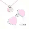 Designer Stud Earrings Vintage enamel PINK Green Heart Charms Necklace and Earring Jewelry set Pendant Women Men chain Stainless Jewellry sets