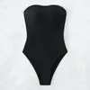 Mulheres Swimwear Sexy Backless Bikini Mulheres 2024 Preto Strapless One Piece Metal Ornament Bandage Monokini Verão Beachwear