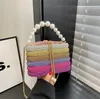 Factory sales women shoulder bags 5 colors popular diamond-encrusted chain bag sweet colorful sequined fashion handbag elegant cylinder Western Pearl handbag