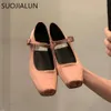 Jurk Schoenen SUOJIALUN 2023 Lente Nieuwe Vrouwen Platte Schoenen Mode Zijde Vierkante Neus Ondiepe Dames Ballet Schoenen Zachte Casual Platte Mary Jane Schoenen