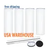 USA CA Warehouse 20ozダブルウォール昇華ブランクスマグストローと蓋付きのステンレス鋼タンブラー0111