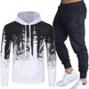 Herren-Trainingsanzüge, Sets, Hoodies, Hosen, 2-teiliger Trainingsanzug mit Kapuze, bedruckt, langärmlig, O-Ausschnitt, Sport-Outfit, solide Pullover, Jacken, Sweatershirt