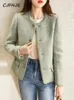 CJFHJE Classic Army Green AllMatch Plaid Tweed Jackets Kvinnor Chicly Woolen Elegant Lady Coat Fashion High Street Blazers Female 240110