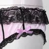 Herren-Bikini-Slip aus Satin mit Rüschen und Spitze, französisches Dienstmädchen, Sissy-Crossdress-Höschen, seidige Tangas, Schlüpfer, Dessous-Unterwäsche 240110