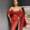 Robe de soirée rouge magnifique pour femmes, épaules dénudées, perles et paillettes, princesse, bal de promo, robes de soirée formelles, 2024