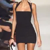 Casual Dresses 2024 Summer Black Mini Dress Bodycon Slim Halter för kvinnor Kvinna High Street Elegant Ladies Sexy