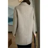 Manteau en laine pour femme, mi-long, couleur avoine, polaire coréenne unie pour la rétention de la chaleur, automne et hiver, 240110