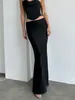 Jupes Houzhou Satin Maxi Jupe Femmes Mode 2024 Élégant Vintage Taille basse Solide Slim Sexy Long Casual Office Lady Party Club