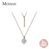 Necklaces Modian New 925 Sterling Sliver Dazzling Zircon Geometric Double Chain Pendant for Women Adjustable Necklace Fine Jewelry Bijoux