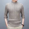 Autumn Winter Men Thicken Mock Neck Sweaters Korean Fashion Casual Long Sleeve Male Clothes Slim Bottoming Knitted Pullovers 240111