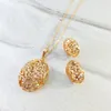 Necklace Earrings Set Hollow Filigree The Flower Of Life Oval Jewelry For Women Gold Color Pendant Stud Jewellery Sale