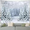 Renne tapisserie de noël arbres de noël hiver forêt cèdre bonhomme de neige wapiti paysage année vacances tenture murale décor de chambre à la maison 240111