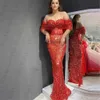 Robe de soirée rouge magnifique pour femmes, épaules dénudées, perles et paillettes, princesse, bal de promo, robes de soirée formelles, 2024