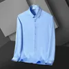 Camisas elásticas antiarrugas de alta calidad para hombre, vestido de manga larga para hombre, blusa ajustada de negocios Social, camisa de Color sólido 240111