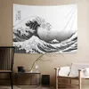 Tapisserie japonaise Kanagawa Big Wave, décoration murale psychédélique pour chambre d'adolescent indie, grand tissu suspendu en macramé, 240111