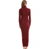 2023 Moda Mujer Vestido de fiesta sexy Estilo de punto Manga larga Cuello alto Invierno Maxi Slim Ropa de trabajo Vestidos de oficina 240130