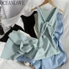 Oceanlove Korean Sticked Robe Femme Summer V Neck Sleeveless Kink Hollow out Sexig Slim Bodycon Dress Split Fork Long Vestidos 240111