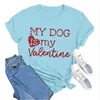 Camisetas femininas Dia dos Namorados MY DOG Is Valentine Imprimir moletom casual para mulheres manga comprida mangas de algodão