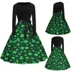 Robes décontractées Printemps Automne St Patricks Day pour manches longues Femmes Vêtements Mode Floral Print A-Line Robe Party Bal Swing Robes