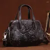 Abendtaschen Mode Frauen Handgemachte Tote Echtes Kuh Leder Carving Blume Handtasche Casual Dame Mädchen Party Schulter Messenger Tasche