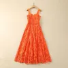 2024 Spring Orange Solid Color Dress Sleeveless Slash Neck Midi Casual Dresses A4J09