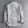 Chemise à manches longues pour homme, vêtement de lavage en coton sergé grossier, simple, tendance, avec poches, décontracté, printemps et automne, 240111
