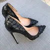 Sapatos de vestido marca preto laço alto salto sexy boca rasa apontada 12cm festa casamento banquete nupcial