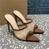 Crystal Crystal Rania Mule Mesh Slippers Quality Designer Suede Silk Stiletto Talon pointé Open Toe en cuir authentique Classic Classic Working Robes Chaussures 1 156